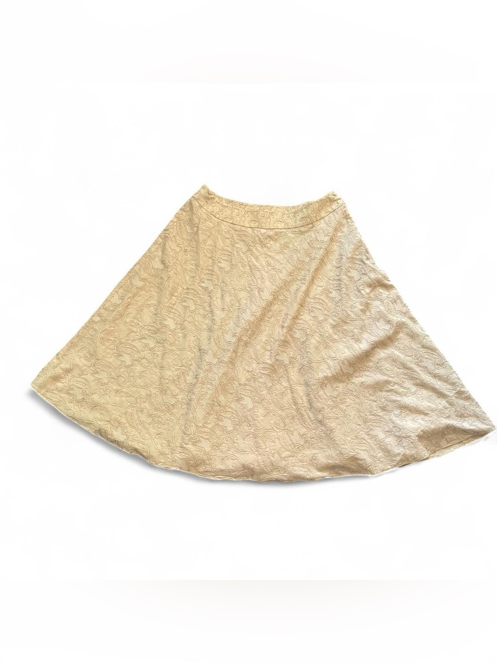 Jones New York 12 Vintage y2k Silk Cotton Embroidered Beige A-Line Midi Skirt